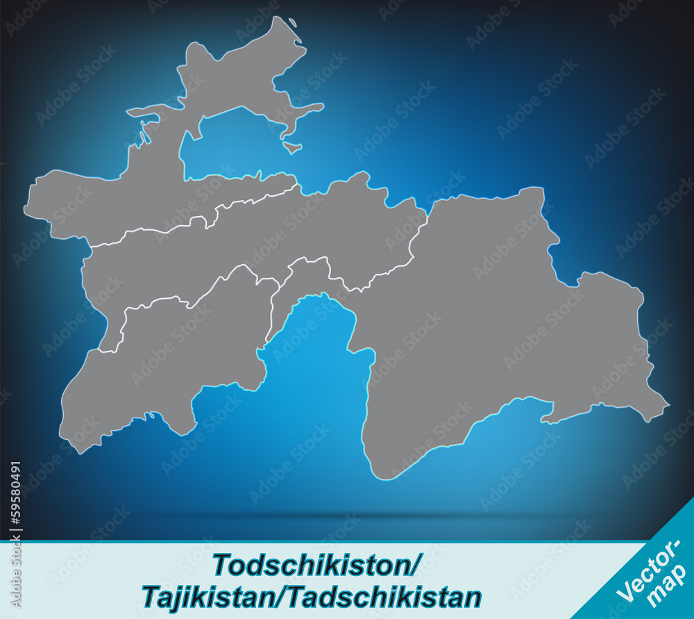 Tadschikistan mit Grenzen in leuchtend grau