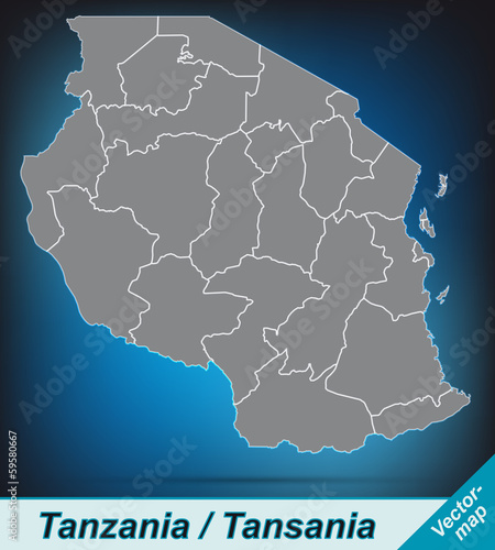 Tansania mit Grenzen in leuchtend grau