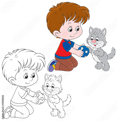 Boy and kitten