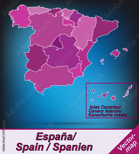 Grenzkarte von Spanien mit Grenzen in Violett