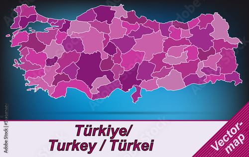 Grenzkarte von Tuerkei mit Grenzen in Violett