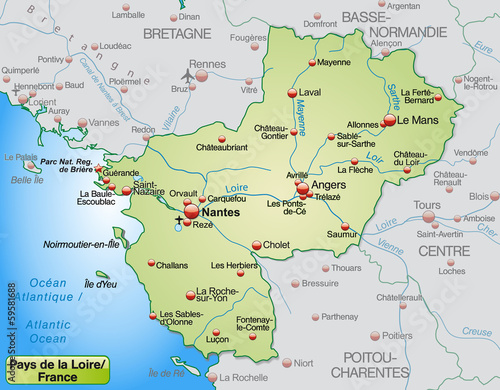 Pays-de-la-Loire als Übersichtskarte in Pastelgrün
