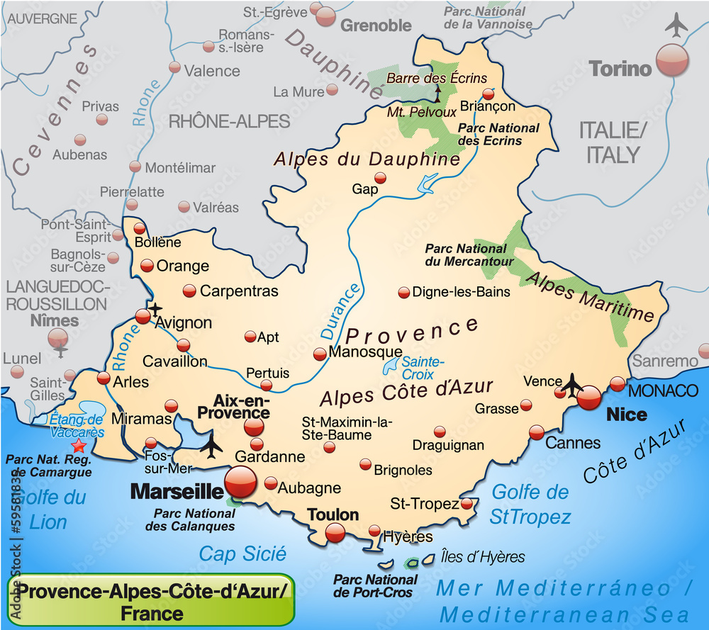 Provence-Alpes-Côte-d-Azur als Übersichtskarte