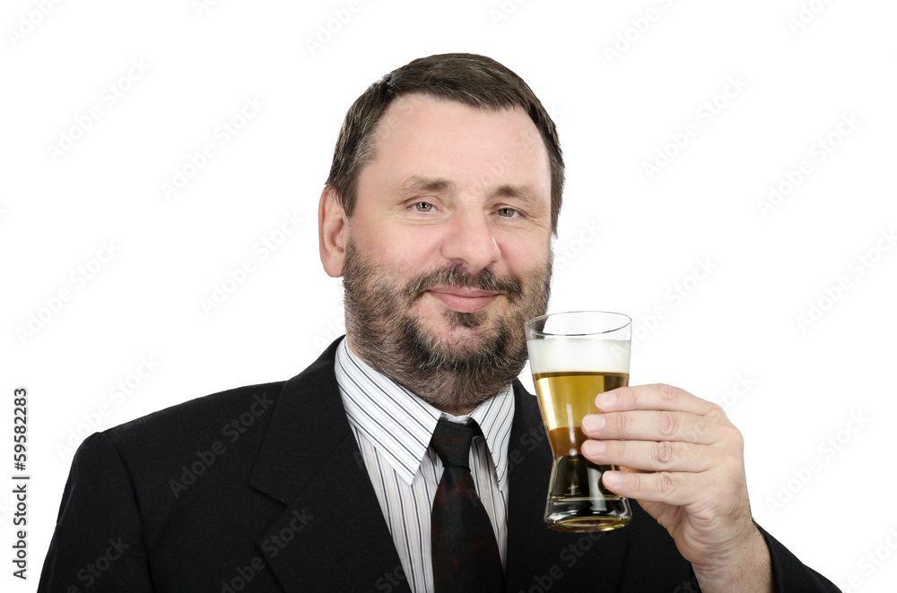 Smiling mature man with glass of lager Smiling mature man with glass of lager