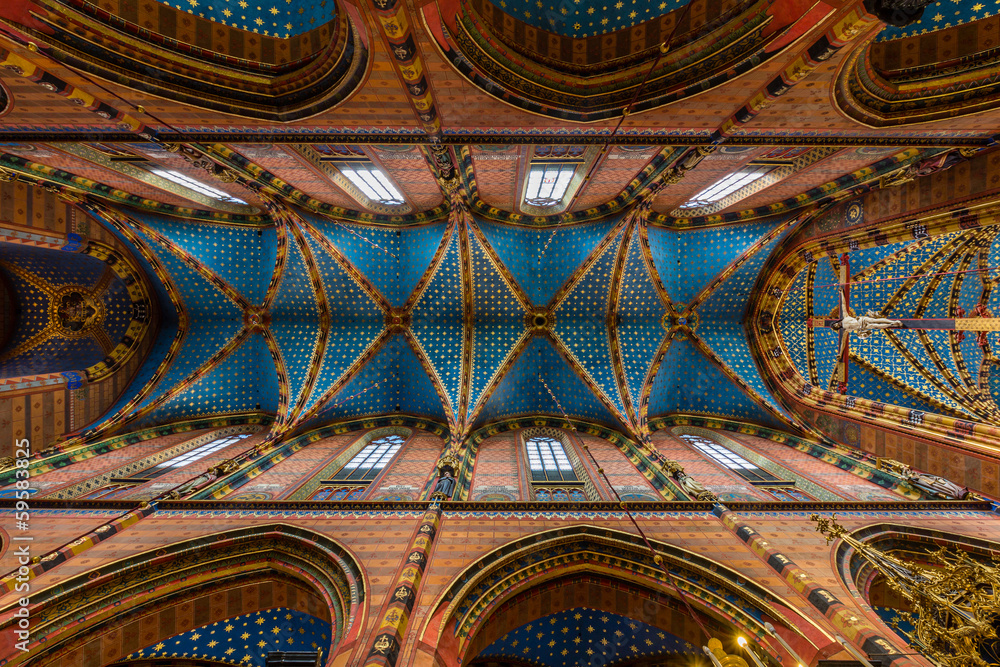 Fototapeta premium Krakau, St Mary's Church, the Ceiling