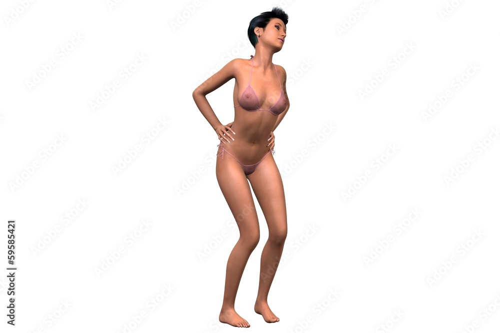 Charming sexy busty brunette in a wet bikini Charming sexy busty brunette in a wet bikini