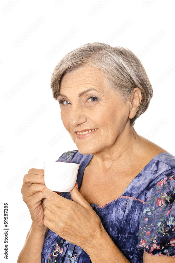 Elderly woman with cup Elderly woman with cup