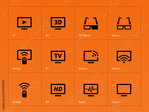 TV icons on orange background.