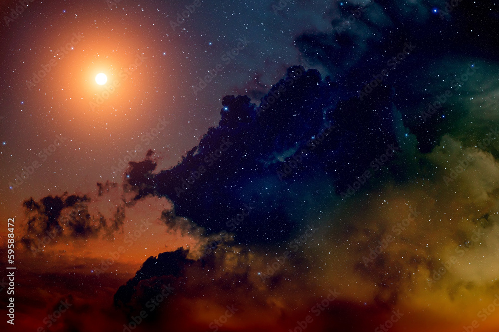 Fototapeta premium Space background with nebula and bright star.