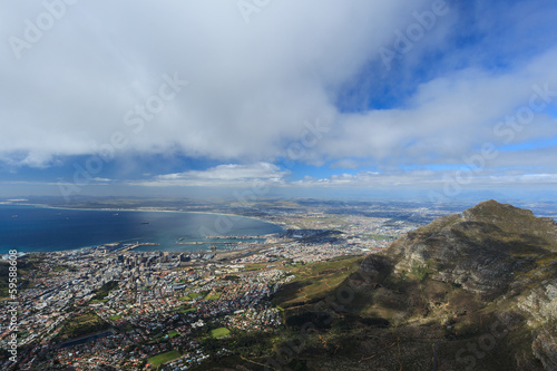 Aerial view of Cape Town from Table Mountain, South Africa.