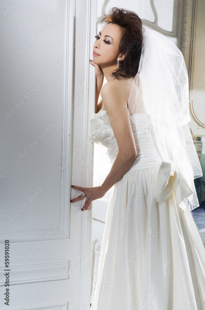 portrait of beautiful young bride in white wedding dress portrait of beautiful young bride in white wedding dress