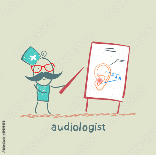 otolaryngologist shows a presentation about the ear