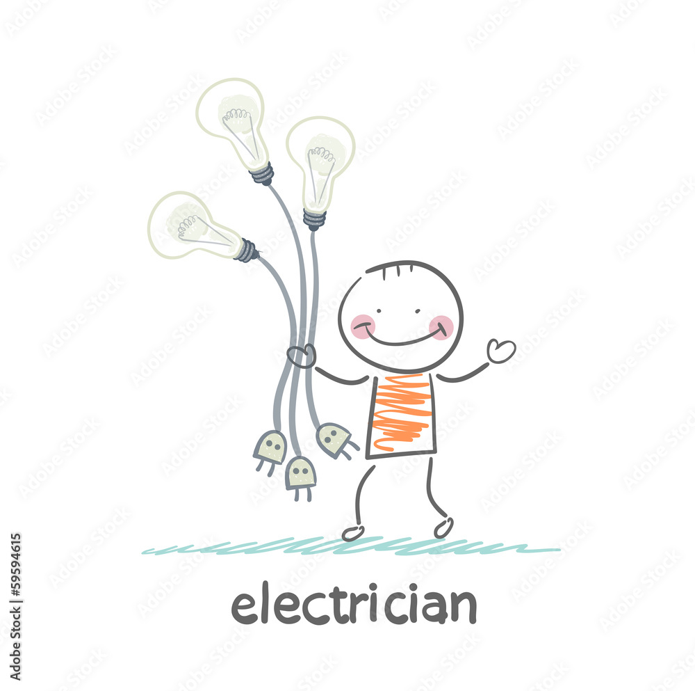 electrician holding a light bulb with forks in their hands electrician holding a light bulb with forks in their hands