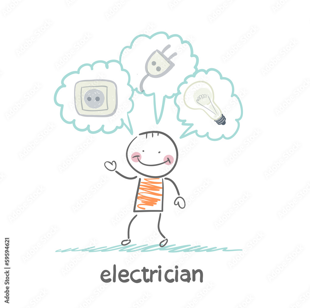 electrician thinking about sockets, plugs and lamp electrician thinking about sockets, plugs and lamp