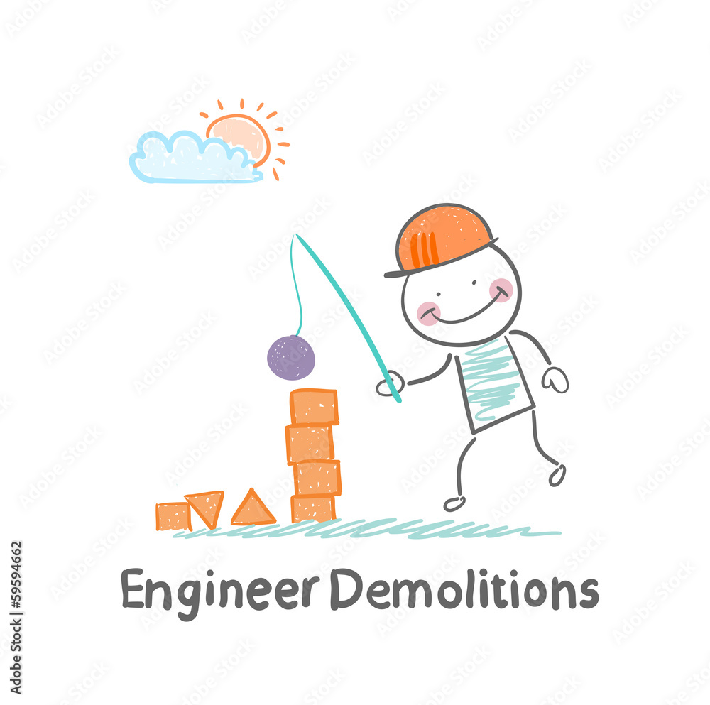 Engineer Demolitions destroys the tower of children's blocks Engineer Demolitions destroys the tower of children's blocks