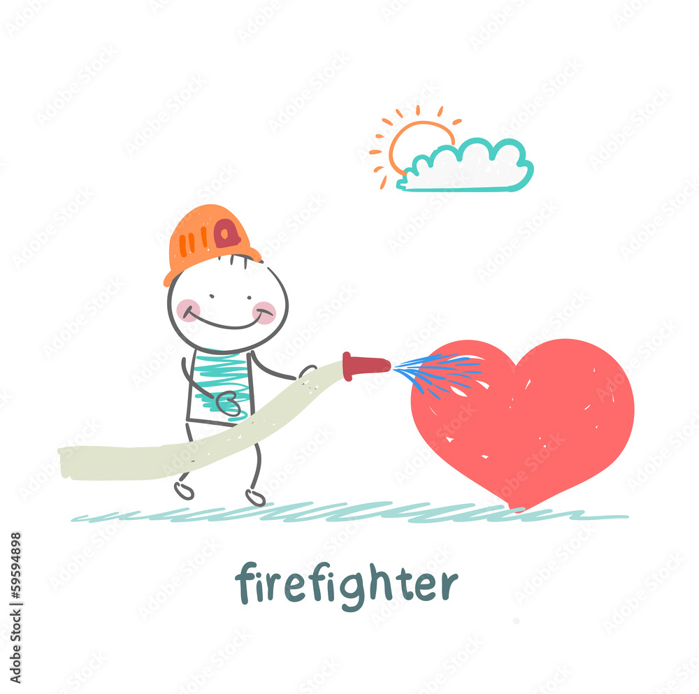 firefighter extinguishes heart firefighter extinguishes heart