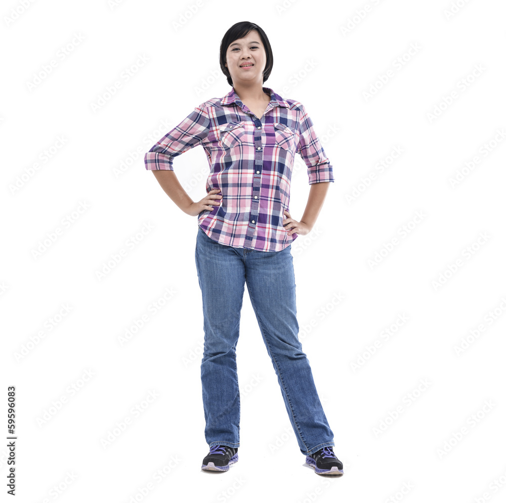 Happy young latin woman standing full length isolated Happy young latin woman standing full length isolated