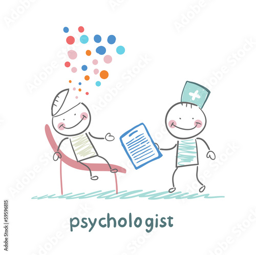 psychologist with a folder, and the patient's head exploded