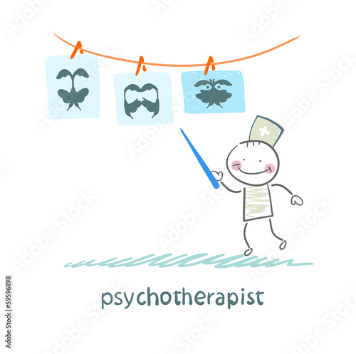 psychotherapist  shows a picture test and standing with syringe