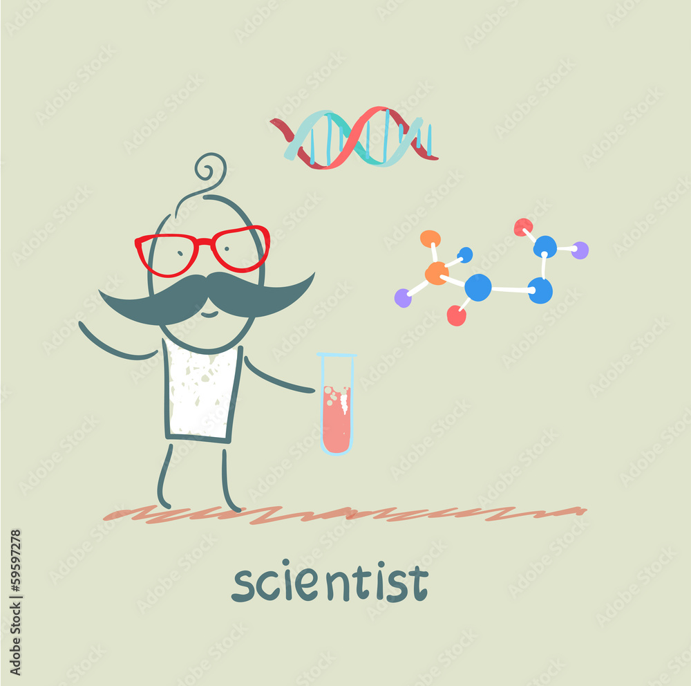 scientist holding a test tube and thinking about the formulas scientist holding a test tube and thinking about the formulas