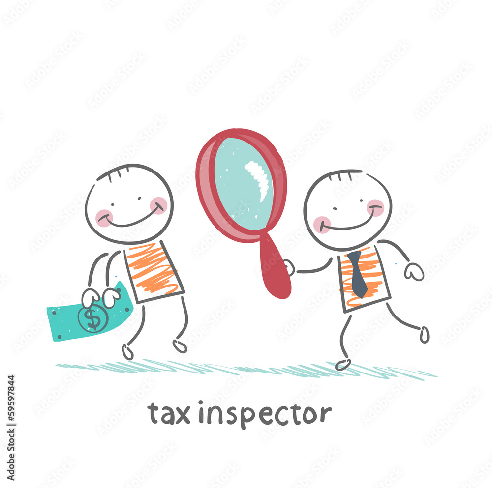 tax inspector with magnifying glass looking at the person money tax inspector with magnifying glass looking at the person money