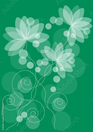 abstract transparent white vector flowers on green background