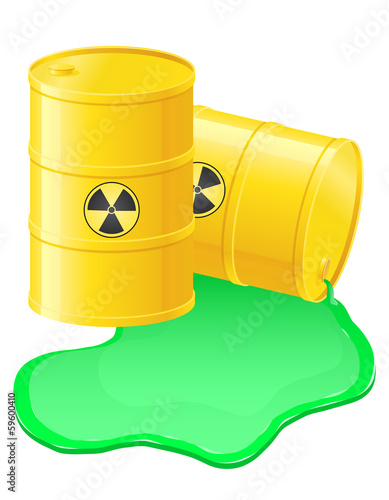 yellow barrels spilled radioactive waste vector illustration