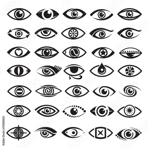 collection of thirty five monochrome eyes icons
