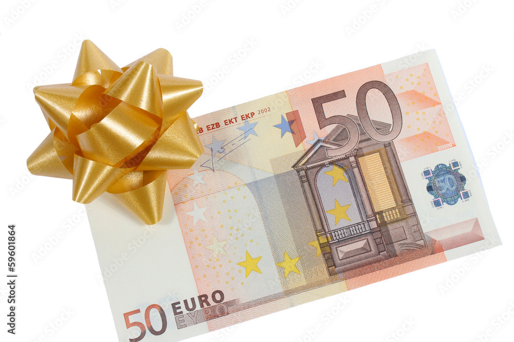 Gouverneur Diakritisch volleybal Billet de 50 euros avec nœud cadeau Stock Photo | Adobe Stock