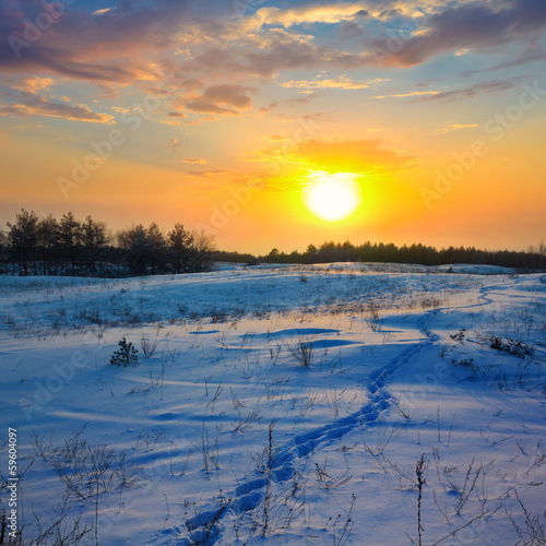 winter plain sunset