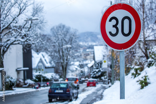 german 30 speed sign in the winter