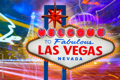 Obraz Witamy w Fantastycznym znaku Las Vegas o zachodzie słońca z Strip
