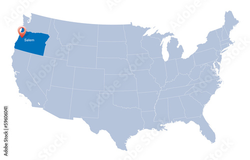 map of USA with the indication of State of Oregon