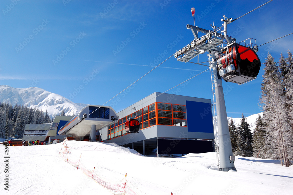 The cableway station at popular ski resort and slope The cableway station at popular ski resort and slope