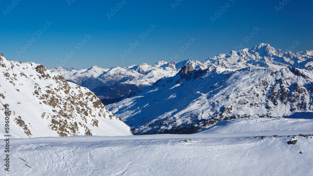 Meribel valley and Mont Blanc mountain