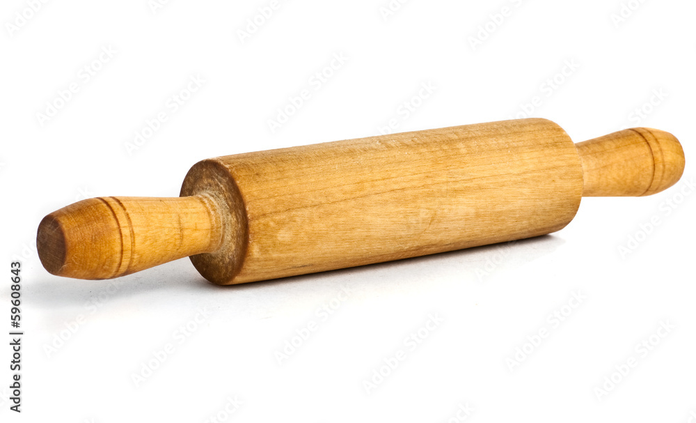 Wooden rolling pin on white background