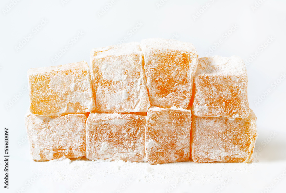 Mastic-flavored jelly cubes (Greek Turkish delight) Mastic-flavored jelly cubes (Greek Turkish delight)