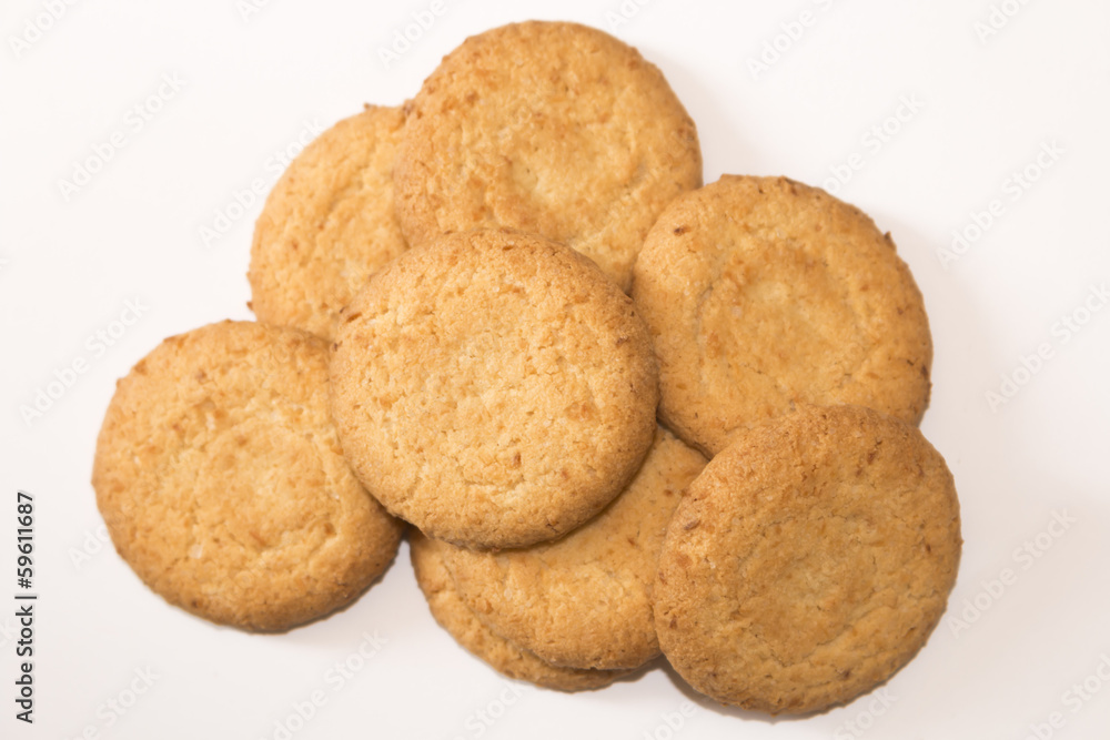 Homemade chips cookies on white background in top view Homemade chips cookies on white background in top view