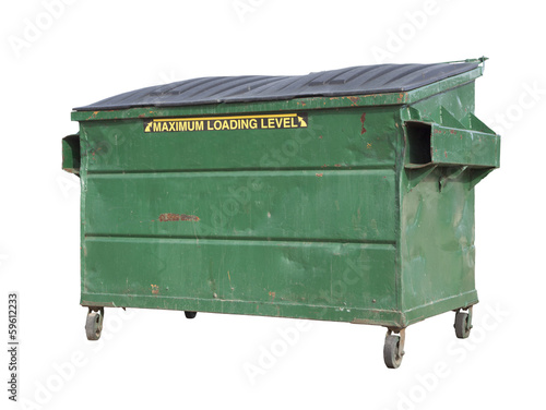 Slika na platnu Green Trash or Recycle Dumpster On White with Clipping Path