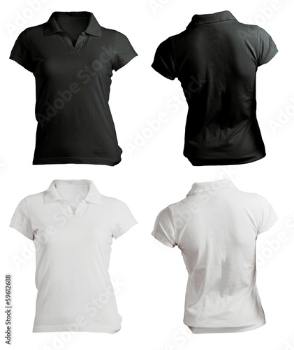 Women's Blank Black and White Polo Shirt Template