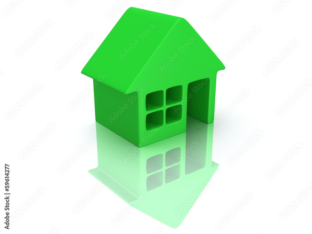 Green house with reflection. 3d render. Green house with reflection. 3d render.