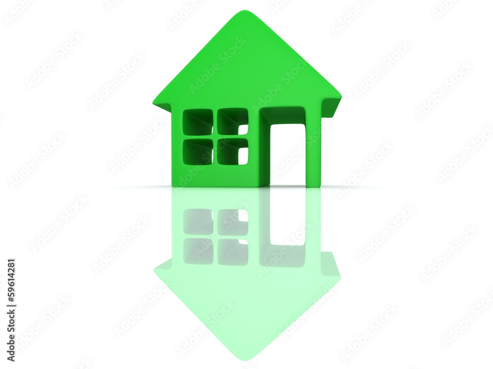 Green house with reflection. 3d render. Green house with reflection. 3d render.