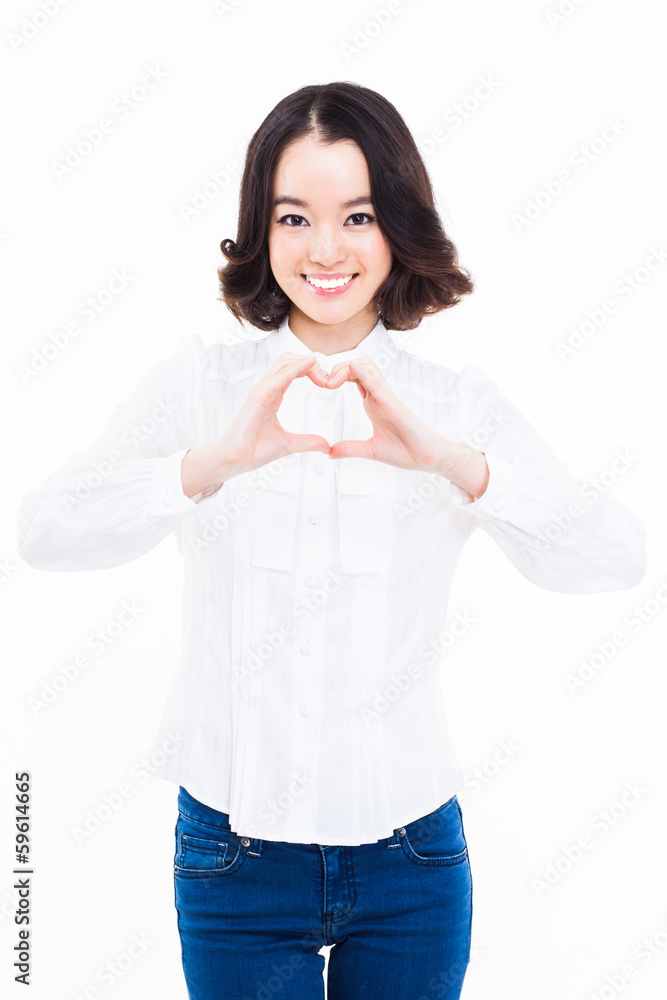 Beautiful Asian casual woman show heart shape. Beautiful Asian casual woman show heart shape.