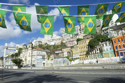 Salvador Brazil Lower City with Flags