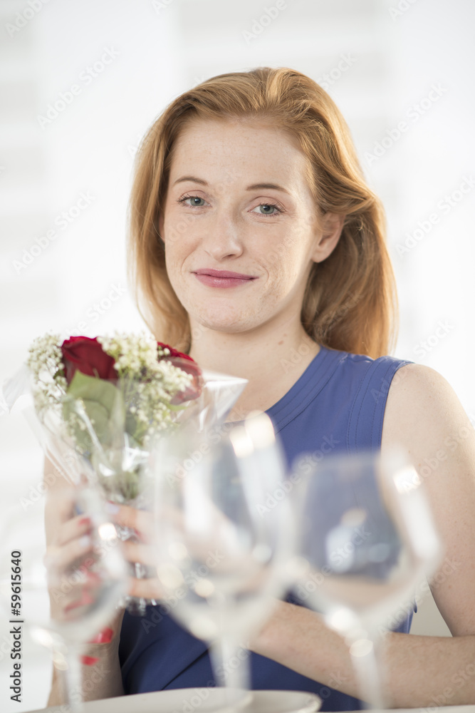 beautiful woman smells flowers bouquet at romantic dating beautiful woman smells flowers bouquet at romantic dating