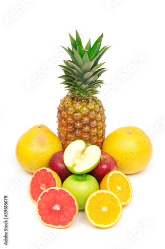 collection fruits on white background