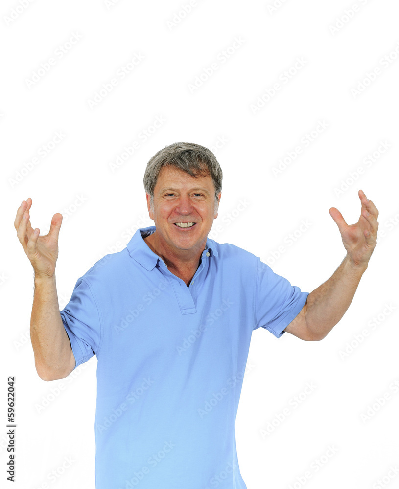 leisure friendly man greets with his hands leisure friendly man greets with his hands