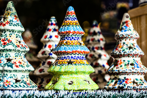 Colorful ceramics in traditonal polish market. © Curioso.Photography
