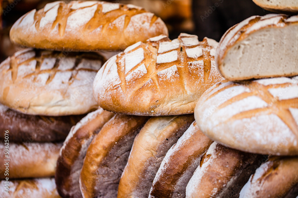 Fototapeta premium Traditional bread in polish food market in Krakow, Poland.