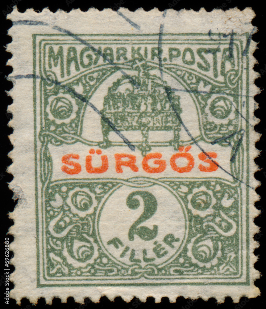 HUNGARY - CIRCA 1916: a stamp printed in Hungary shows crown, ci